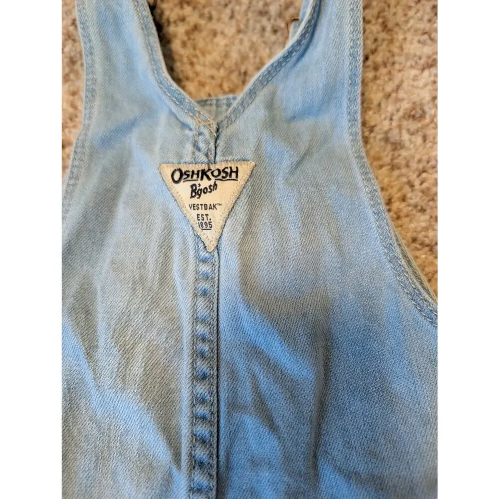 OshKosh B’gosh Baby Light Wash Blue Denim Overalls Size 18M Floral Embroidered